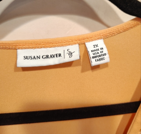 Susan Graver Embellished Peach Scoop Neck Liquid Knit Top Sz 2X Fairy Casual - Picture 2 of 6